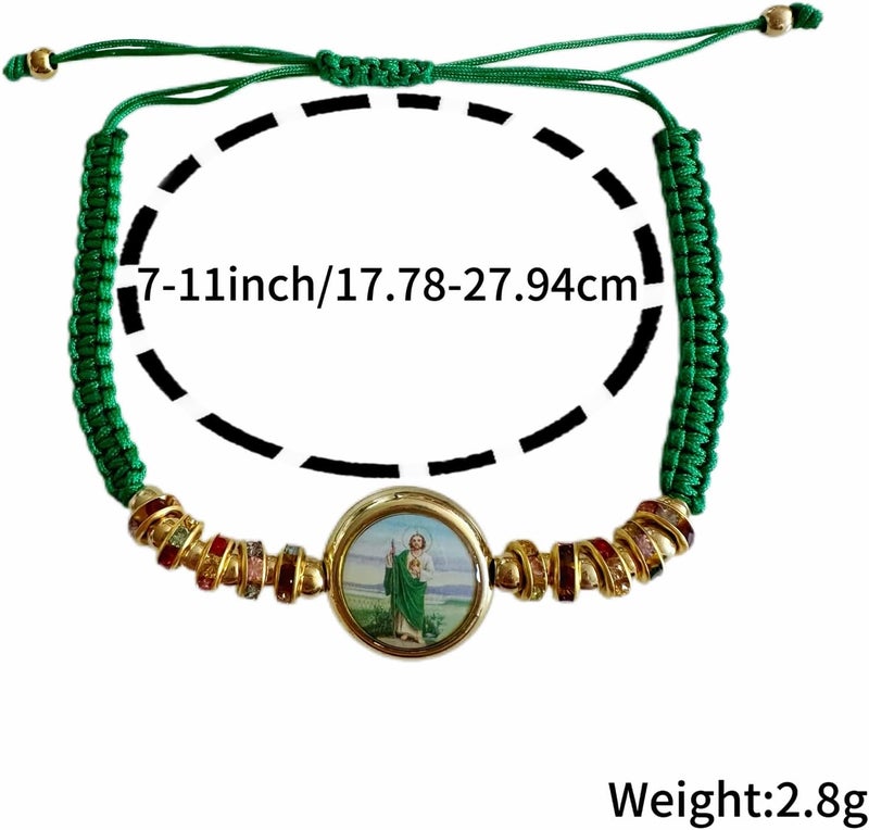 Bovemee 24PCS Virgin Mary Bracelets，Green Saint Jude bracelet Rosary Handmade Mexican bracelets,Virgen de Guadalupe Bracelet San Judas Tadeo Gift For Men Women - Image 4